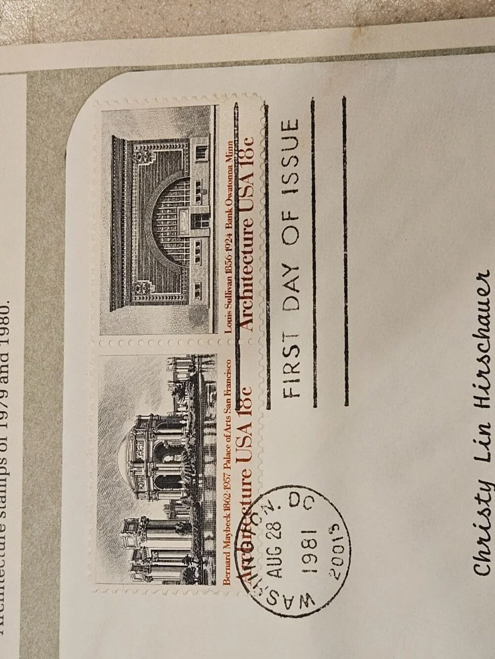 RARE COLLECTIBLE USPS 1ST DAY ISSUE AMERICAN ARCHITECTURE PALACE OF ARTS STAMP